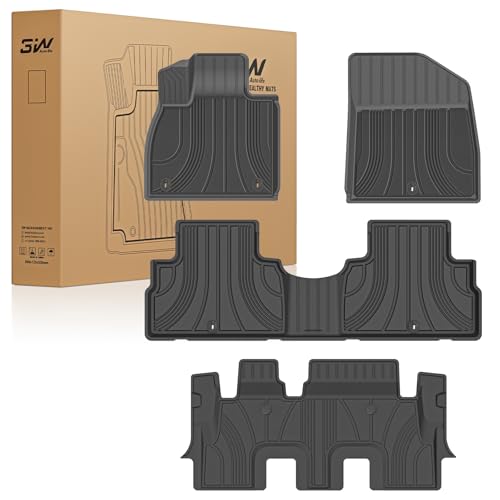 3W Floor Mats Fit 2020-2024 2025 Hyundai Palisade 8 Seat, Custom Fit TPE All Weather Floor Liner, 1st & 2nd Row Full Set Car Liners, Black 1. Hyundai Palisade | 20-25 | 1st-3rd Row