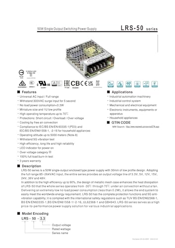 Alimentation à découpage 50W LRS-50-15 transformateur 15V pour rail de guidage - 2