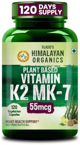 Vlado's Himalayan Organics Vitamin K2, MK -7 55Mcg Supplement I Plant-Based K2 I Supports Stronger Bone & Heart Health I vitamin k2 mk7 for Men & Women - 120 Veg Capsules