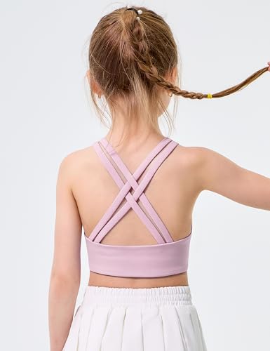 IFNOW Girls Sports Bra Kids Strappy Scoop Neck Bra Crop Top Training Bra for Dance Yoga 5-14 Years Pink — view 2