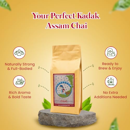 Image of World of Chai Strong Assam Tea 1kg - Rich, Bold Flavor | Rich in Antioxidants, Natural Loose Leaf, Chai Patti, Perfect for Morning Boost