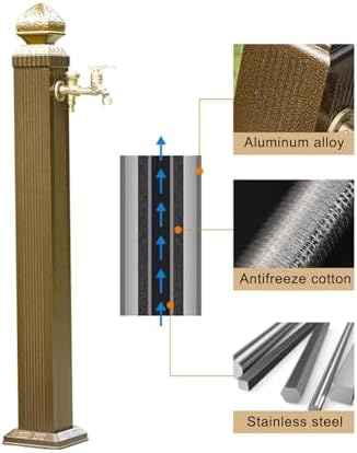 Freestanding Garden Water Column with Faucet & Spray Gun - Anti-Freeze Hose Stand for Outdoor Irrigation, Large Decorative Hydrant (16.5"x16.5"x43.3")