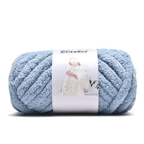 Chenille Chunky Yarn Arm Knitting Thick Bulky DIY for Kint Blanket Cushion Bed Sofa Home Decor (Blue-Gray,250g/0.55 lb)