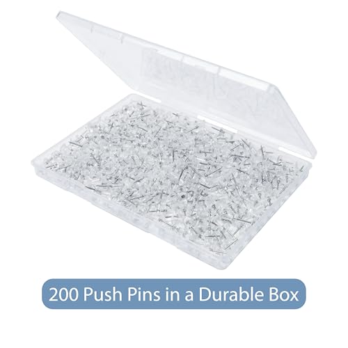 Ferdo Stylo Clear Push Pins, 200 Pack, Plastic Head, Steel Point, Map Tacks, Standard Clear Thumb Tacks for Wall Hangings, Bulletin Board, Standard Size Push Pin Tacks image 7