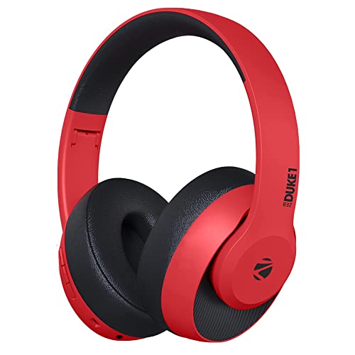 Image of (Refurbished) Zebronics Zeb-DUKE1 Bluetooth 5.0 Headphone with AUX Port, Call Function, Voice Assistant Support, 34Hr* Battery Backup, Dual Pairing, Media /Volume Control and Adjustable Design (Black with Red)