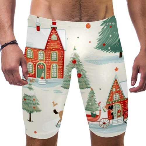 Christmas Trees Swimsuit for Men & Boys,Competition Lap Swim Suit, Square Leg Endurance Training Multicoloured