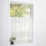 clothshop布や カフェカーテン 小窓用 レース 遮像 UVカット 断熱 保温 幅 約95x丈60cm [刺繍調クラシカルプリント]