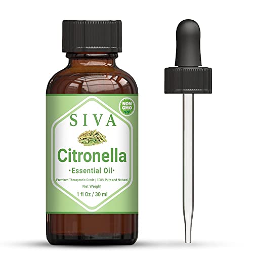 Image of Siva Citronella Essential Oil 30 ml (1 Fl Oz) with Glass Dropper - 100% Pure, Natural, Undiluted & Therapeutic Grade, Amazing for Nourished Skin, Moisturized Hair, Diffuser, Massage & Aromatherapy