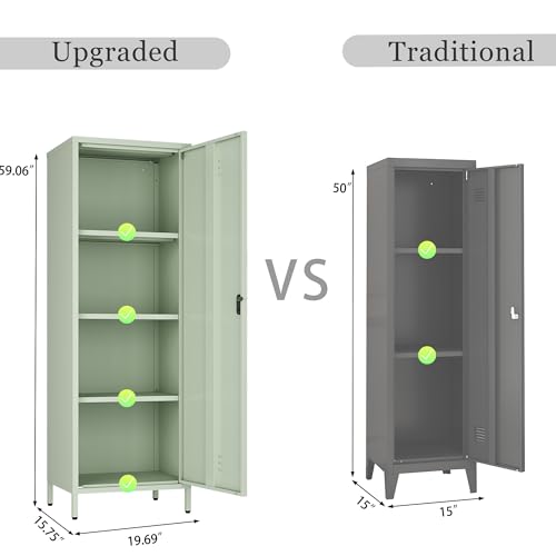 MIOCASA Metal Storage Locker with Digital Lock Steel File Cabinet with 3 Shelves 59.06-inch high for School, Bedroom, Home Office, Gym and Changing Room - Green