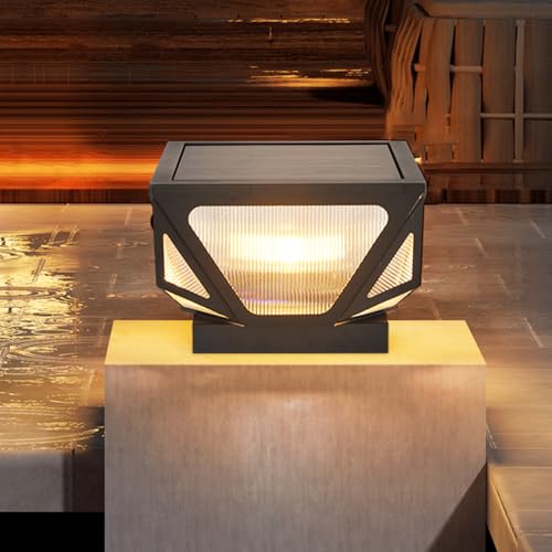 HZWJIA Solar Pillar Lamp Hardware LED Warm Light Fence Deck Post Cap Light IP65 Waterproof Pillar Head Lamp Gray Outdoor Waterproof Solar Pillar Lamp For Yard Park Community Pillar Lamp Side Length 11