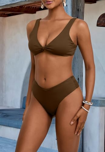 Image of geluboao Bikini Sets for Women Cheeky High Waisted Kont Front Adjustable Two Piece Swimsuit