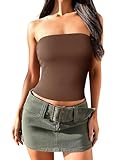 Imily Bela Womens Summer Tube Tops Strapless No Pad Clubwear Y2K Going Out Stretchy Basic Casual Cami Tops Brown