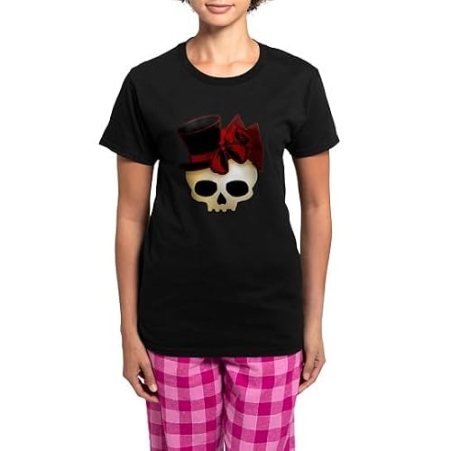 CafePress Cute Gothic Skull in Top Hat Women's Dark Pajamas Womens Novelty Pajama Set, Comfortable PJ Sleepwear