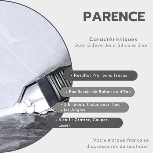 PARENCE. - 3 in 1 Silikon-Fugenentfernerwerkzeug – Spachtel & Multi-Bit-Schaber für Fugen, Fugenmörtel, Harz, Acryl – 5 austauschbare Spitzen – perfektes Finish