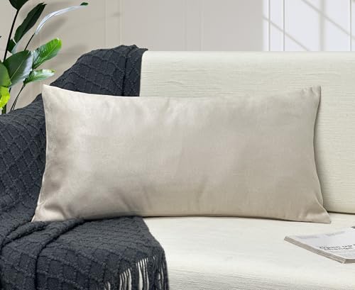 Aiking Home Luxury Faux Suede Decorative Pillow Cover - 12 by 24 Ivory