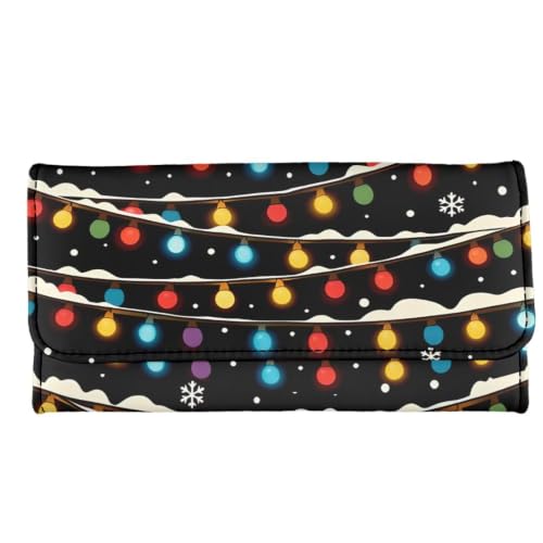 Image of AFPANQZ Womens Wallets Leather Clutch Long Wallet for Women Card Organizer | Christmas Lights Print Long Flap Leather Wallet with Snap Closure, Card Key Cash Storage Bags Zipper Handbag