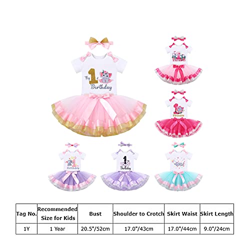 Elephant Theme 1St Birthday Outfit For Baby Girls Elephant Romper Tutu Skirt Bow Headband 3Pcs Clothes Set For Elephant First Birthday Jungle Zoo Theme Party Cake Smash Photo Prop Purple + Pink 1 Year #TOP6