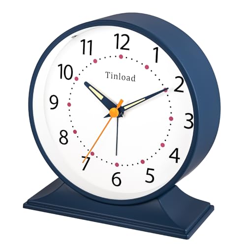 Image of Tinload 4.5 inch Antique Retro Analog Alarm Clock, Small Silent Bedside Desk Clock with Manual Light, Battery Operated, Snooze, for Living Room, Bedroom, Bedside, Desk(Blue)