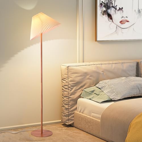 Ziqqeelam Wood Grain Vintage Pleated Floor Lamp, Farmhouse MCM Floor Lamp Standing Lamp Tall Lamp for Living Room, Office, Bedroom, Reading