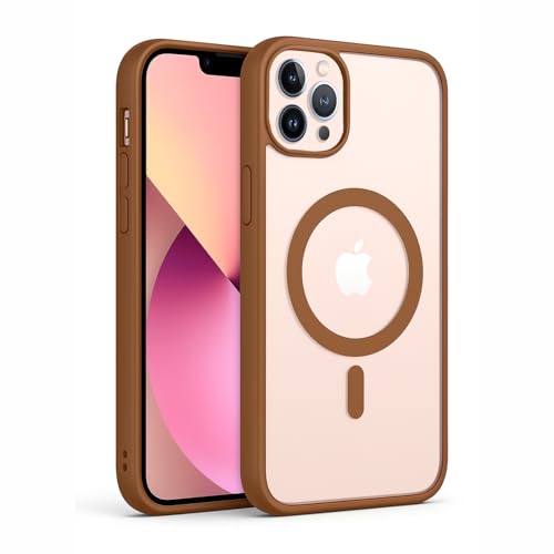 Image of AIBEX Clear Mag-Saf Case for iPhone 14 Pro | Strong Magnetic Lock, Anti-Yellowing Transparent Back Cover | Military-Grade Drop Protection | Slim Lightweight Cover with Camera Guard - Brown