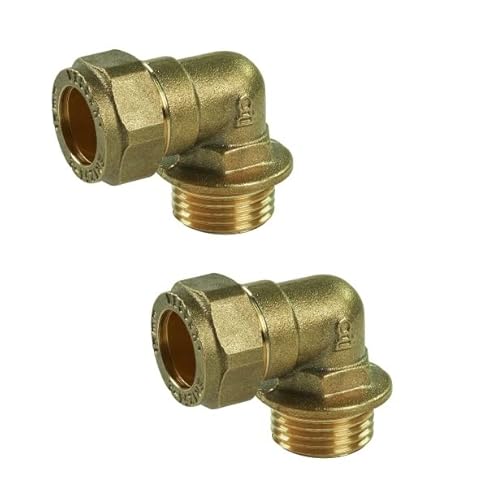 UKDD® 15mm Compression by 1/2 BSP Brass Male Iron Elbow 90 Bend, 15mm x 1/2 Adaptors Bend - WRAS Approved - Pack of 2
