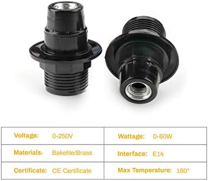 PEBA E14 Bulb Holder, Bakelite Lamp Holder, E14 Lamp Fitting, Plug in Pendant Lighting, Black Socket, Lampshade Mountable, 250V 4A, 5 Pieces