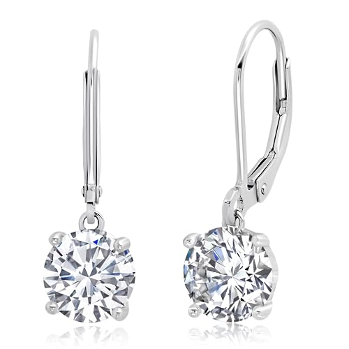 Sterling Silver Cubic Zirconia Dangle Earrings for Women | Silver Leverback Cubic Zirconia Dangle Earring | 2-4 CT.TW CZ Drop Earrings by MAX + STONE