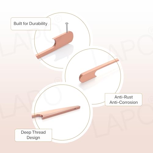 Image of LAPO 18 Inch Pull Handles for Home Interior, Pulls for Drawer and Wardrobe, Neat Holding Shape, Corrosion Resistant, Hole to Hole Size 41.5 cm, Easy Fit Design (Rose Gold, Pack of 2)