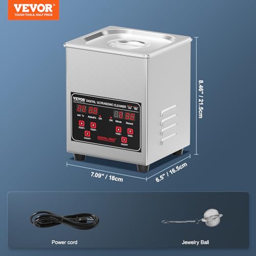 VEVOR Ultrasonic Cleaning, 1.3L Professional 60W Cleaning Machine with Timer & Heater, 40kHz Digital Ultrasonic Parts Cleaner with Basket for Watch Glasses Jewelry Retainer Industrial Parts Tools