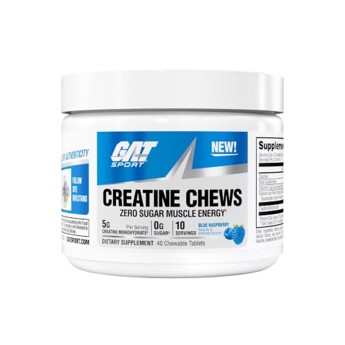 Image of GAT SPORT CREATINE Chews, Blue Raspberry, 40 Tablets (10 Servings)