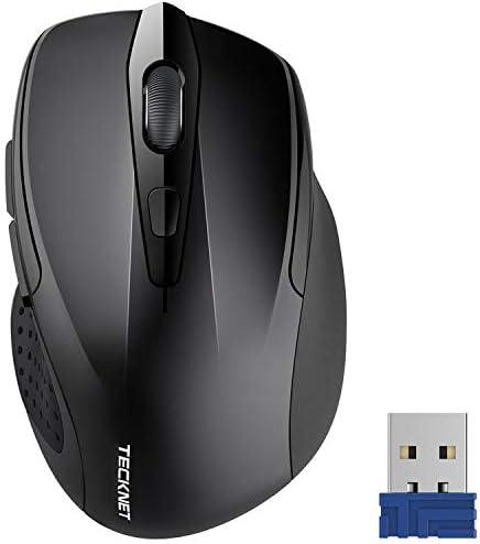 TECKNET Wireless Mouse, 2.4G Ergonomic Optical Mouse with USB Nano Receiver for Laptop, PC, Computer, Chromebook, Notebook, 6 Buttons, 24 Months Battery Life, 2600 DPI, 5 Adjustment Levels