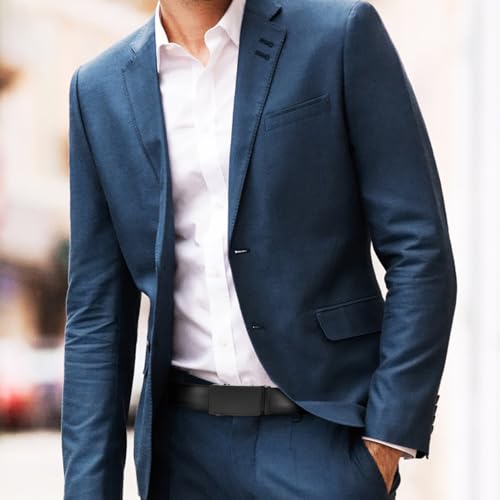 Men's Black Genuine Leather Belts, Automatic Ratchet Buckle Belt, Dress Casual, Trim to Fit, Gift Box4