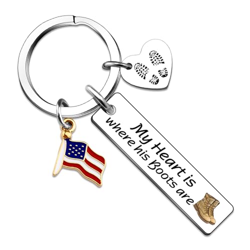 MigPio Military Mom Gifts Keychain Deployment Gifts Army Wife Army Soldier Wife Girlfriends Gift Soldier Mom Gift Air Force Marine - My Heart is Where His Boots are