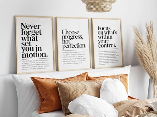 Image of Dakshestry Artworks Motivational Quote Wall Painting Set of 3 for Office & Study Room | Inspirational Typography Wall Decor Frames for Bedroom, Living Room, Workspace & Home Office | Minimalist Modern Wall Art