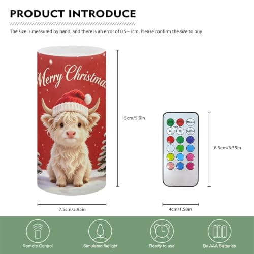 Image of Poceacles Flameless Light Candles Battery Operated Candles with Color Changing Timer Remote Control Tealights for Christmas Decorations, Cute Highland Cow Red