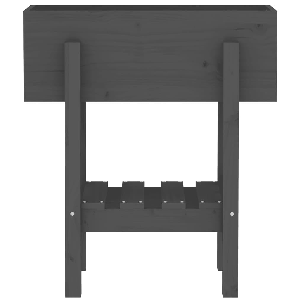 Macetero gris 62 x 30 x 69 cm de madera maciza de pino, bancal alto con estante para jardín, balcón y terraza, robusta jardinera para verduras y hierbas