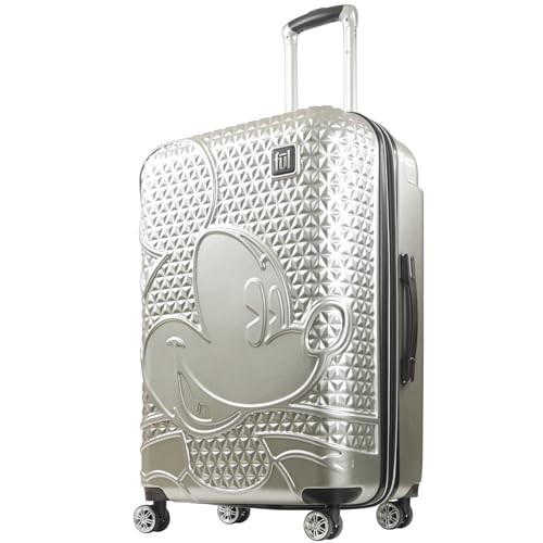 FUL Mickey Mouse Disney Kids Suitcase | Hardside Large Checked Spinner Luggage | 29x18.5x12.5 Lightweight ABS Suitcase | Disney Kids Luggage | Silver