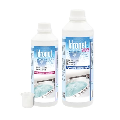 Metacril Kit Idronet 500ml + Idronet Shock 1Lt + doseur gradué, pour Le Nettoyage des systèmes de baignoires balnéo