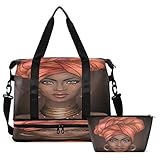 Gym Bag Sports Travel Duffel Bag Weekender Overnight Bag with Wet Pocket Shoes Compartment and Toiletry Bag African American Woman for Travel, Business,Gym, Yoga, School