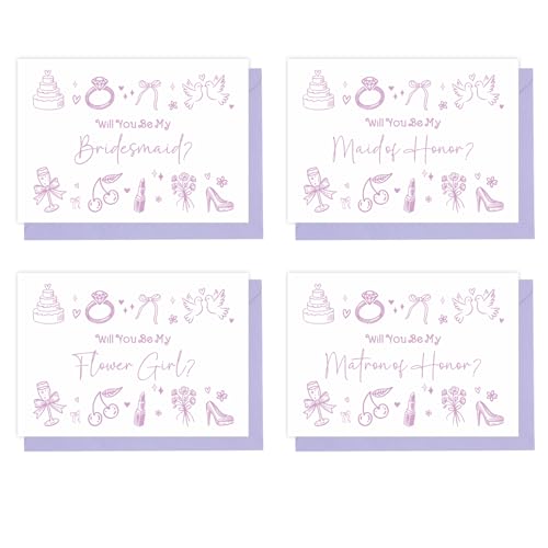 Druibof 13 PCS Bridesmaid Proposal Cards with Envelope Will You Be My Bridesmaid Maid of Honor Flower Girl Matron of Honor Gifts for Bridesmaid Bridal Shower (Purple)
