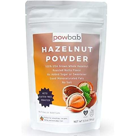 powbab Hazelnut Powder - 100% USA Grown Roasted Hazelnut Meal Flour. Roasted Nutty Flavor, Not Raw. Whole Food: Finely Ground Hazelnut Flour for Baking. No Added Sugar or Fillers. Gluten Free (5.5 Oz) Cover