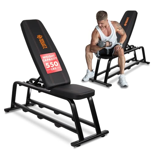 SQUATZ Adjustable Flat Weight Bench For Full-Body Workout Foldable Bench Press For Home Gym Strength Training, Incline Stable Decline Flat Utility Workout Bench with Quick & Fast Folding, 5 Levels