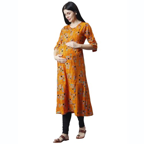 Image of CEE 18 Women's Cotton Rayon A-Line Maternity /Feeding Kurti with Zippers(9820 44,Electric Orange,2XL)