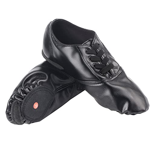 Chaussures de danse jazz ballet yoga femmes lacets PU noir chaussons