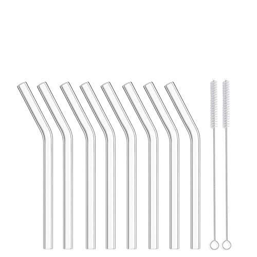ALINK Reusable Short Bent Glass Cocktail Straws (8-Pack)