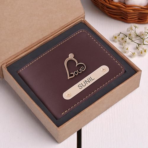 Image of The Wallet Store Personalised Leather Wallet for Men | Customised with Name and Charms | Best Gift for Husband, Boyfriend, Brother | for Anniversary, Birthday, Etc. (Brown)