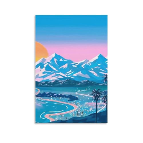 Hiroshi Nagai impression sur toile decoration murale paysage urbain crepuscule tableau 40x60cm