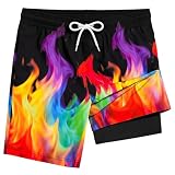 MaciRept Boys Swim Trunks Boy Swim Shorts Bathing Suit Size 8 Boy Swimsuit Boxer Brief Board Shorts Swimwear Swimming Trunks Compression Anti Chafe Swim Trunk Boys 8-10 Swim Suit for Boy Black Fire