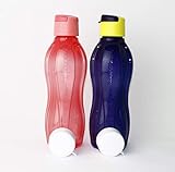  Tupperware EcoEasy Trinkflasche to Go 2X 750ml Dunkelblau/Gelb + Lachs/Rosa + 2X Schraubverschluß + Geschenk Mehlschaufel