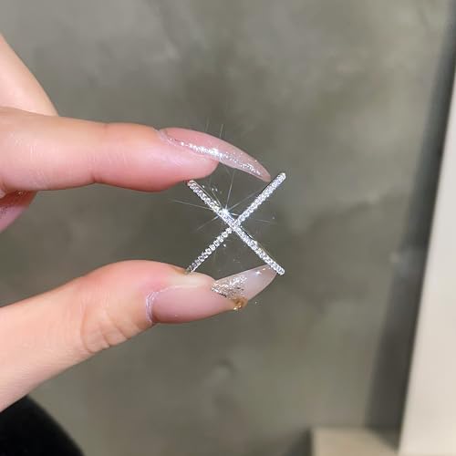 925 Sterling Silver Criss Cross Wedding Ring for Women, D Colour VVS1 Moissanite Eternal Promise Band, Size 5-92